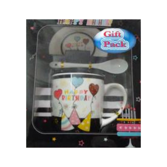 Happy Birthday Coffee Mug, Spoon & Saucer N2